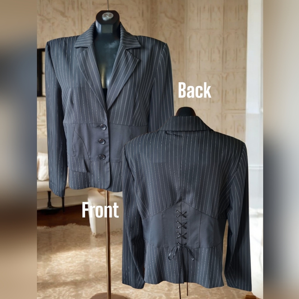Powerline Women's Lined Pinstripe Blazer with Corset Back